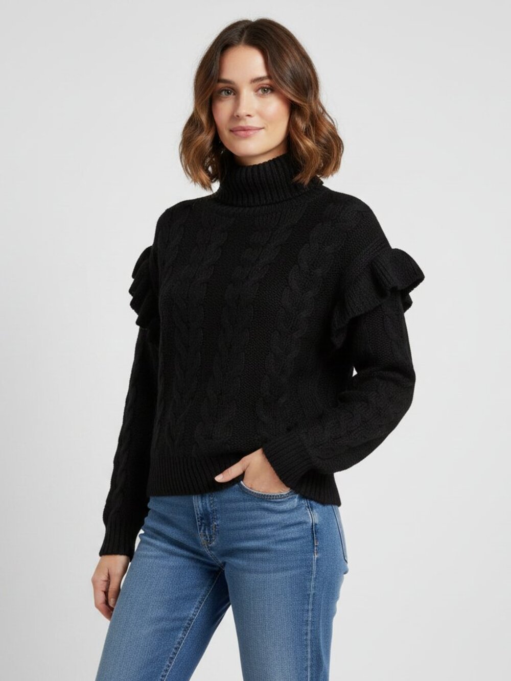 Joe's Jeans Adeline Cable Knit Turtleneck Sweater NWT Black Small